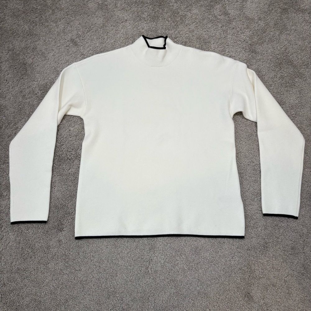 Anthropologie White Ivanna Lizzie Mockneck Sweater with Black Piping Size S